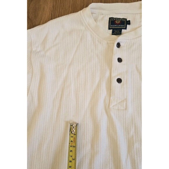 Vintage Chaps Ralph Lauren Cotton Sweatshirt Men Size L Ivory Ribbed Henley 90s - Picture 8 of 11